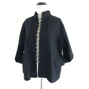 Peacock Ways | Open Front Womens Size L Black Linen Western Blazer Long Sleeves